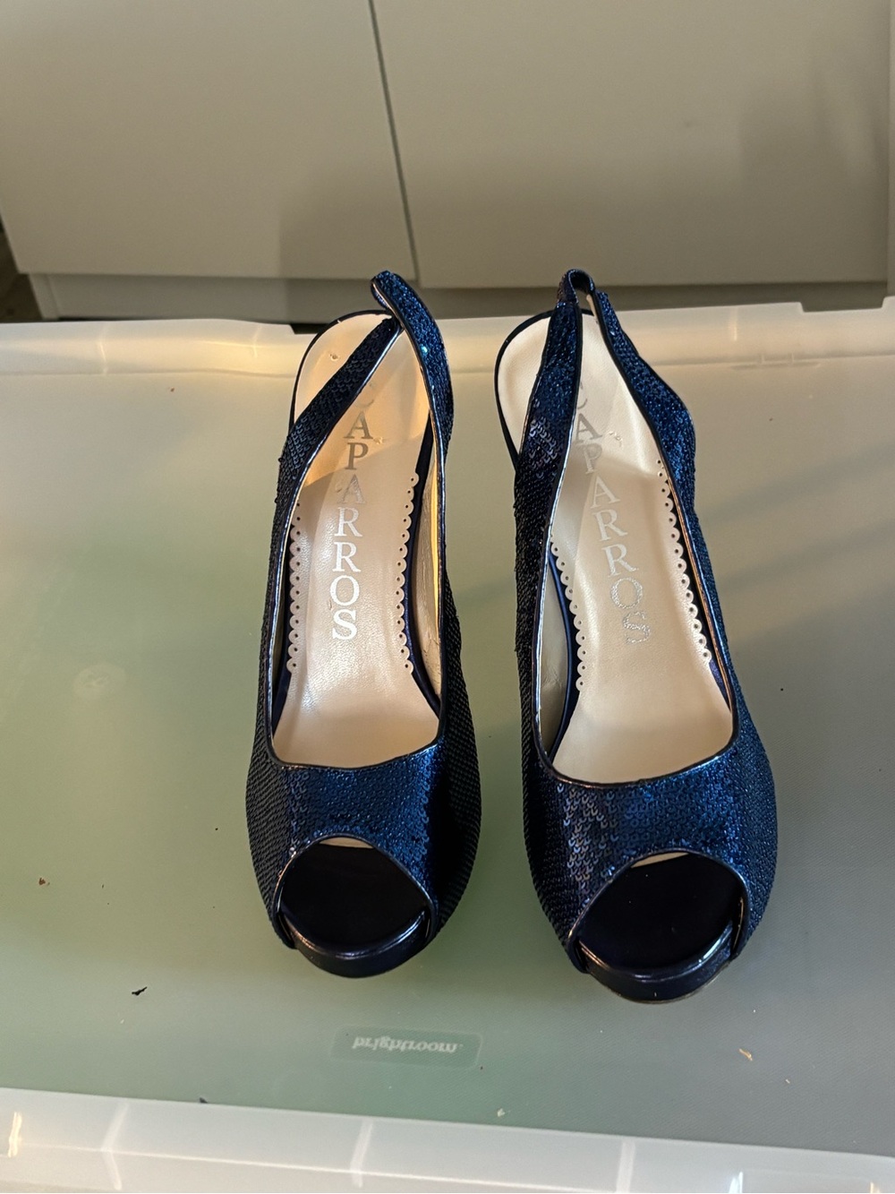 Elegant Black Sequin Peep-Toe Heels - Picture 2 of 4